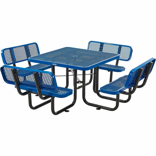 Global Industrial 46in Square Picnic Table with Backrests, Expanded Metal, Blue 695965BL